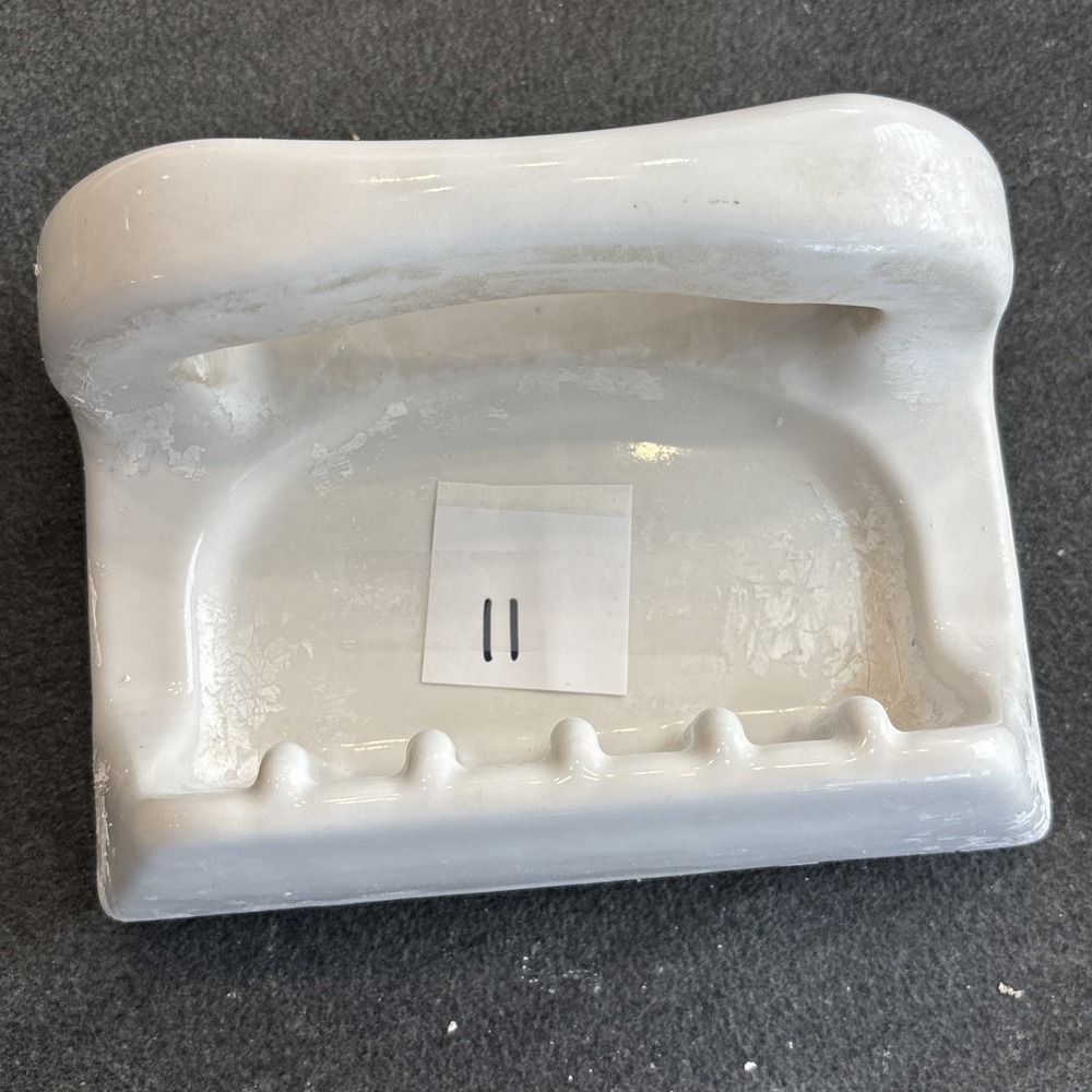 Vintage White Ceramic Soap Dish Porcelain Washcloth Holder Bathtub Shower MCM